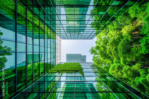 Green modern urban backdrops with sustainable buildings and infrastructure 