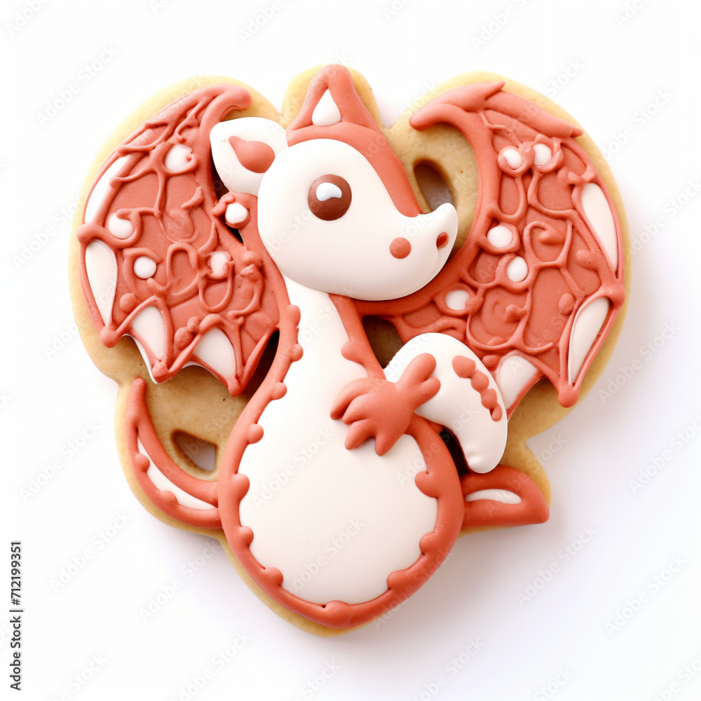 Valentine Gingerbread cupid dragon cookie isolated on white background