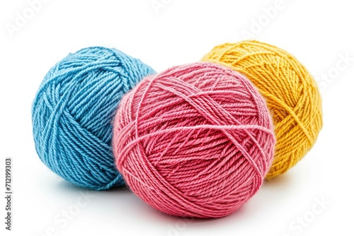 Isolated white background with yarn Skeins of woolen thread
