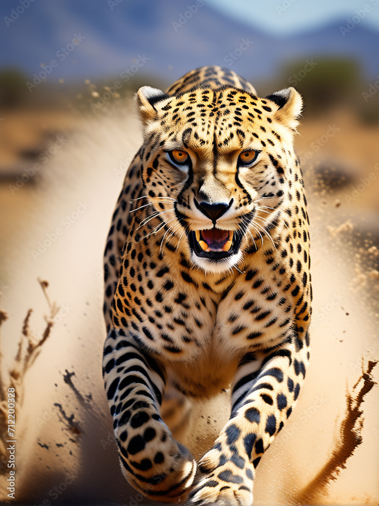 Obraz premium The leopard is rushing forward