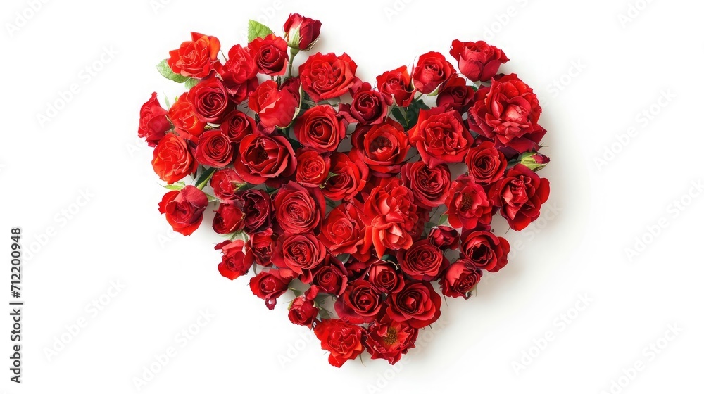 Valentines Day Heart Made of Red Roses Isolated on White Background. Valentines Day Heart Made of Red Roses Isolated on White Background.