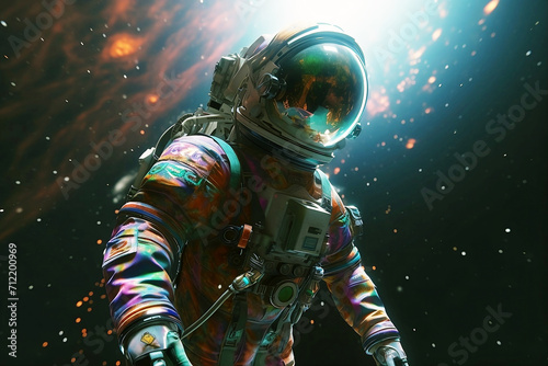 cyborg anime astronaut floating in space