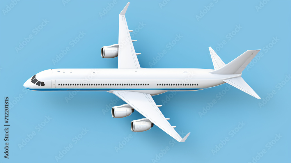 White commercial passenger airplane jet top view