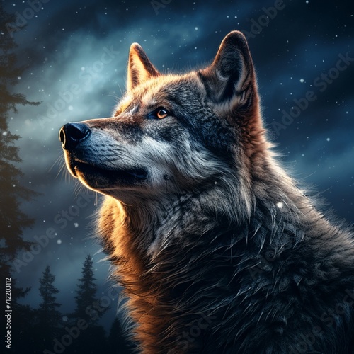 Wolf and full moon sky looking images Generative AI