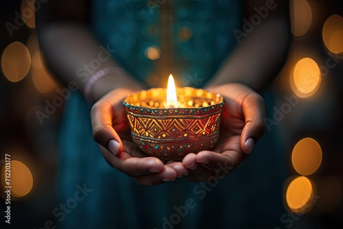 Hand holding a candle at Diwali festival