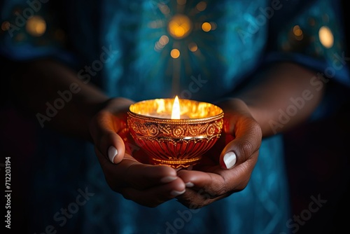Hand holding a candle at Diwali festival