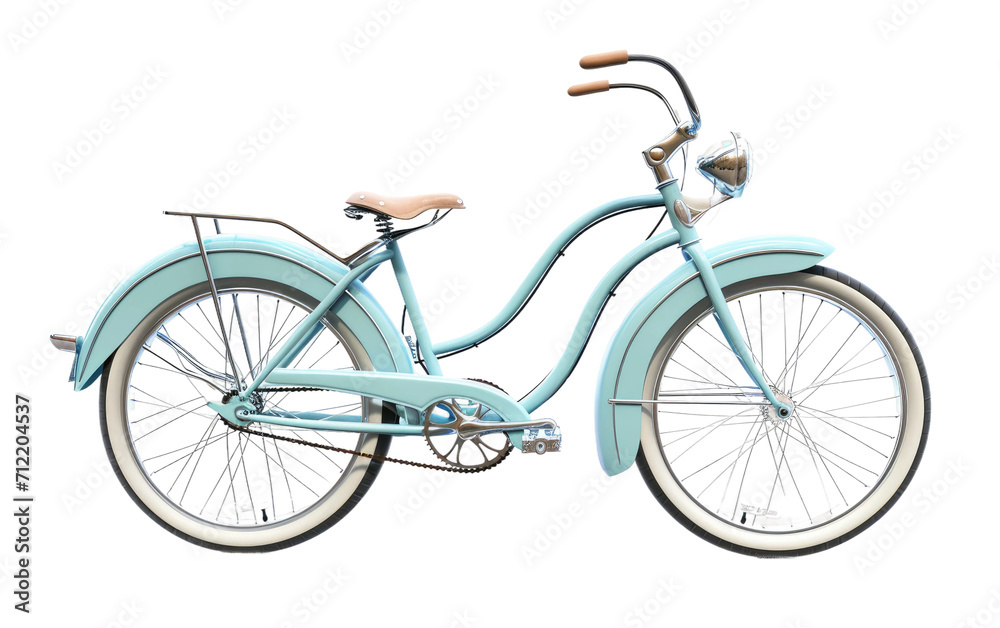 Bicicleta Retro Cruiser de Playa en Azul Pastel Sobre Fondo Transparente