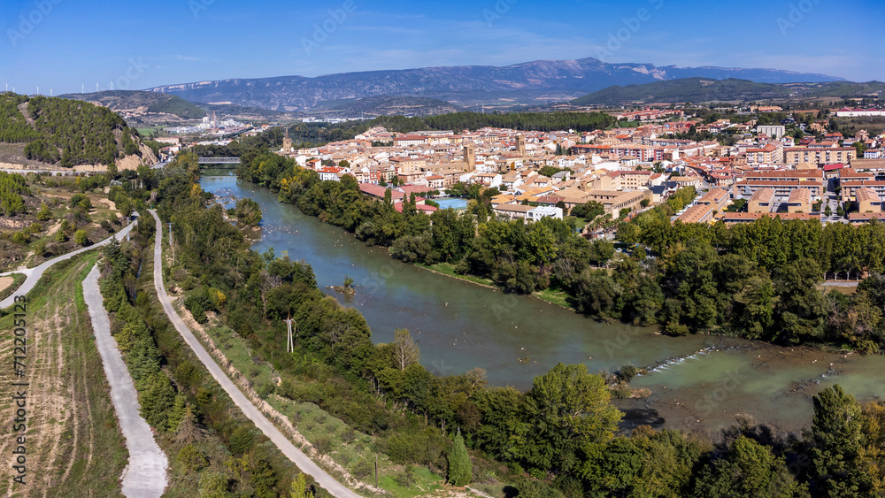 Aragon river and village view, .Sangüesa , Navarra, Spain