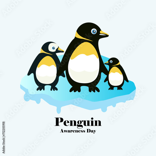 Penguin Awareness Day vector, illustration. Penguin family on small iceberg concept design.