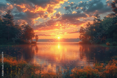  Tranquil Lake at Sunset