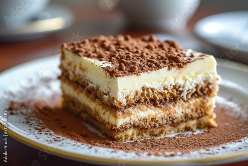 Italian tiramisu dessert on a plate self made