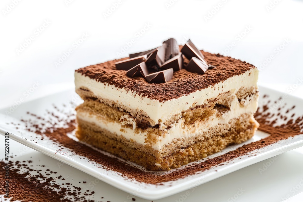 Tiramisu dessert on a plate isolated on white Tiramisu dessert on a plate isolated on white