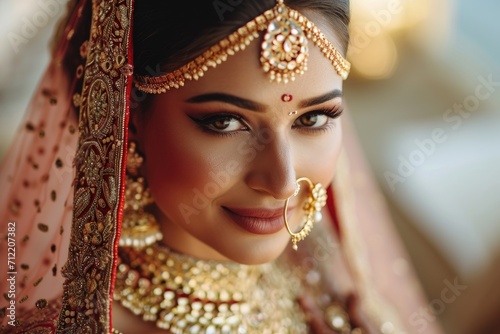 Young Indian bride in traditional apparel and jewelry photo