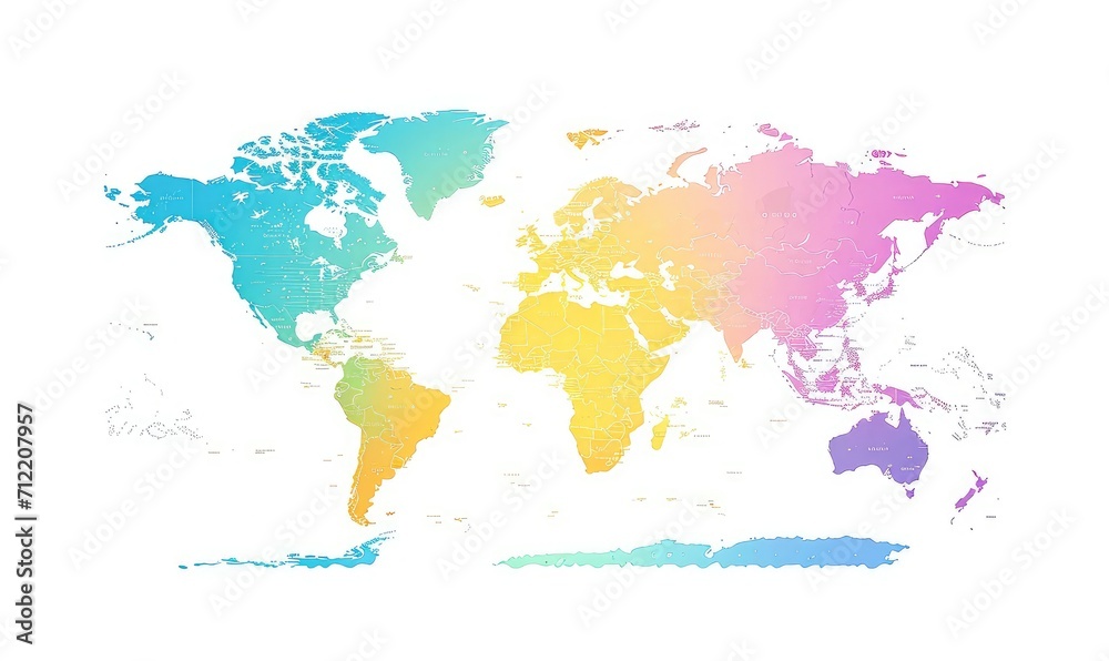 Flat world map Bright pastel colors