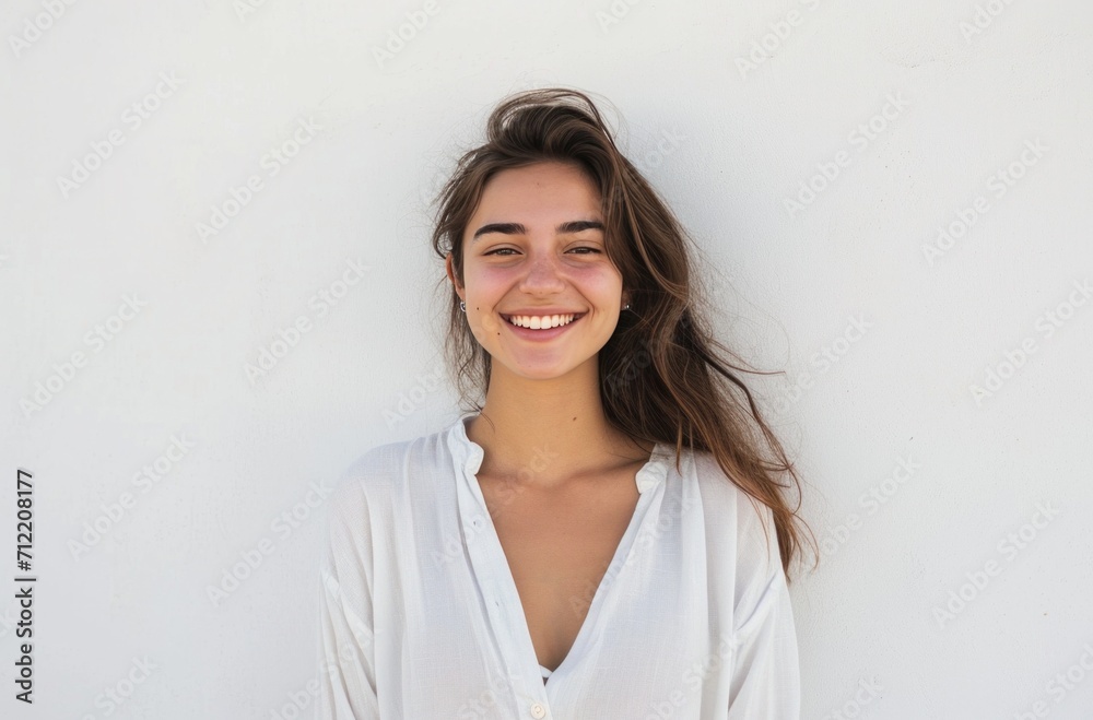 smiling happy woman laughing in studio portrait smiling happy woman laughing in studio portrait