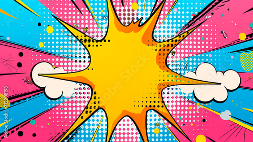 Colorful pop art comic background with explosive bubbles and dots.
 photo