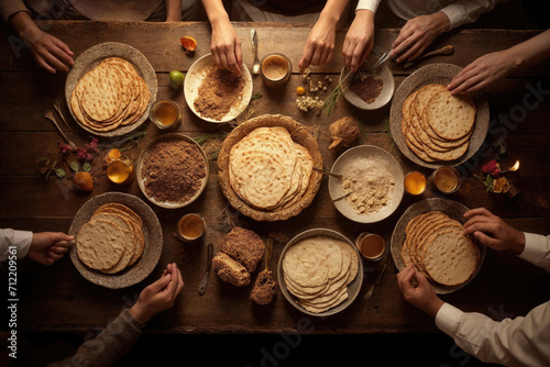 Generative AI image of traditional Passover Seder table photo