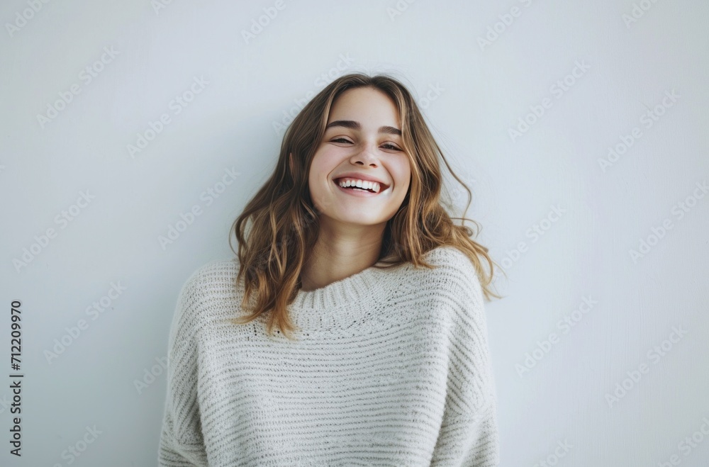 smiling happy woman laughing in studio portrait smiling happy woman laughing in studio portrait