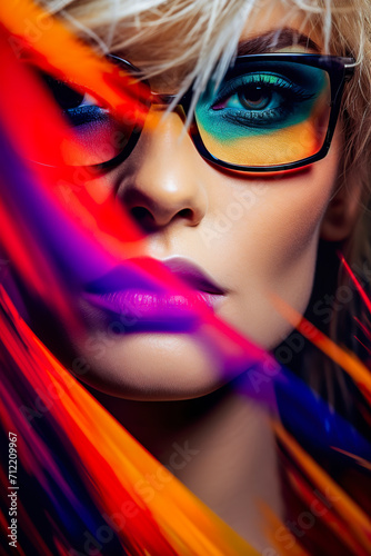 Close-up portrait with colorful makeup and light effects Generative AI image