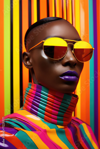Generative AI image of a stylish model with colorful background
