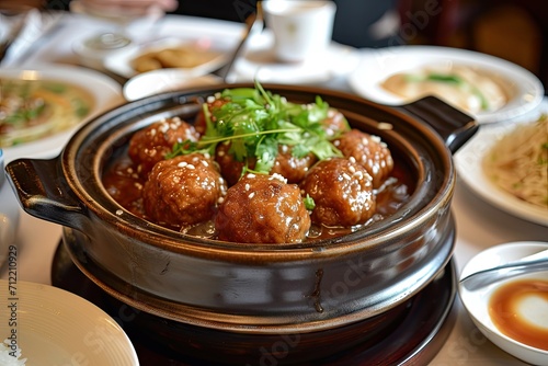 Chinese pork meatballs in brown sauce © LimeSky