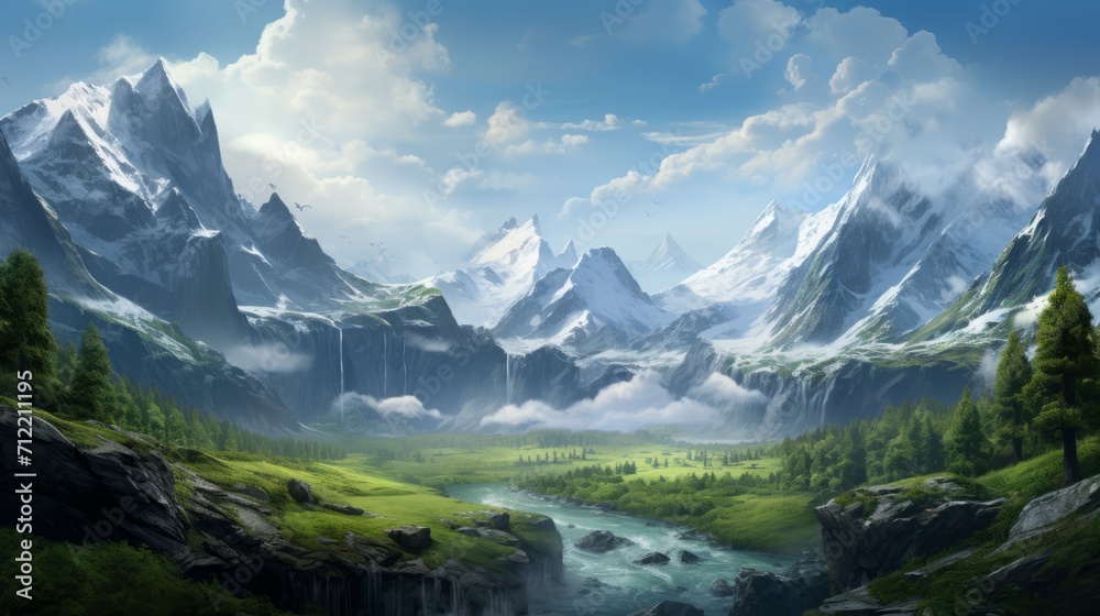 Naklejka premium Breathtaking Mountain Landscape Under Clear Sky