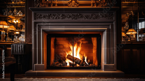 A warm and inviting fireplace sets a cozy atmosphere in a classic styled living room, perfect for relaxing evenings.