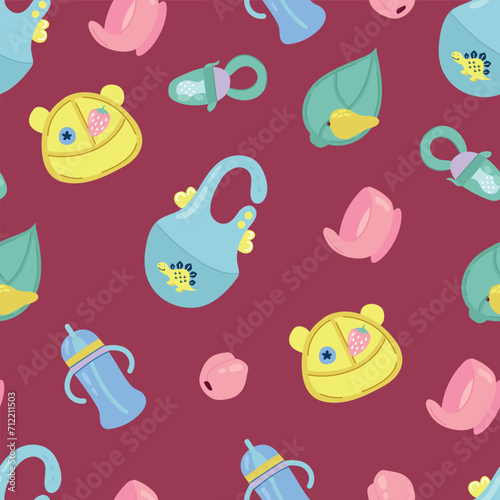Seamless pattern with children s dishes. Design for fabric  textiles  wallpaper  packaging. 