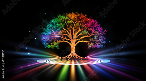 A fantasy tree with rainbow colors.