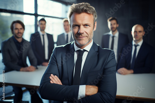 Business people having office meeting successful coworkers company building Generative AI