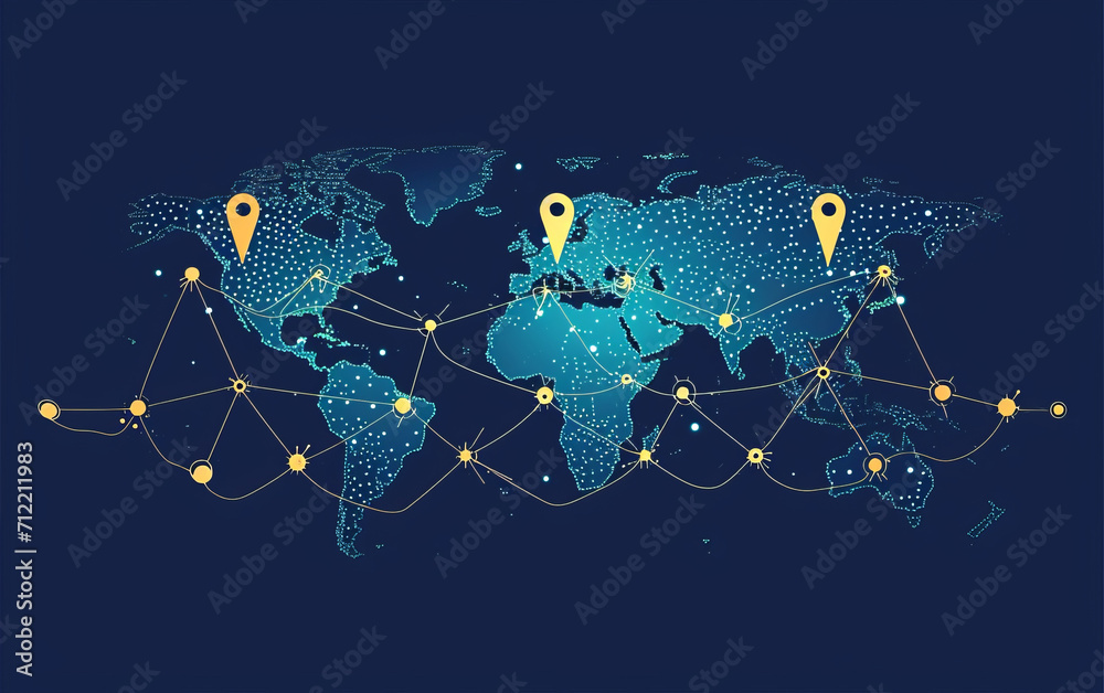 global map, illustrating the broad reach of a simple yet powerful email marketing campaign - obrazy, fototapety, plakaty 