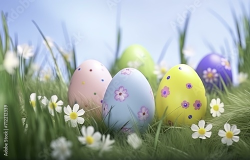 easter eggs in grass, Easter background, Easter holiday