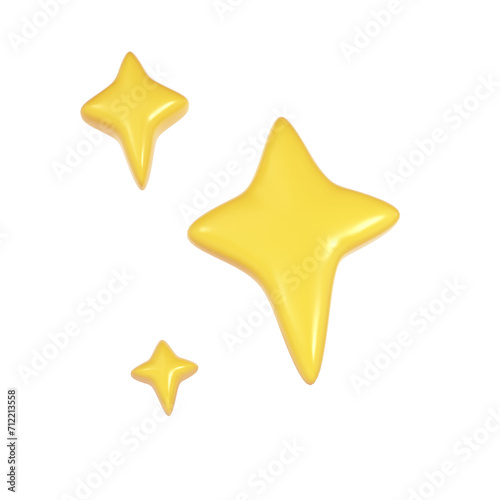 3d winter yellow Christmas stars sparkle. Cute shiny star shaped object element icon. shine symbol transparent illustration