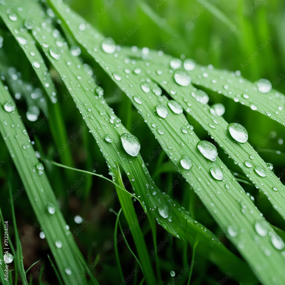 Grass with dew drops in close-up. Grass with dew drops in close-up.