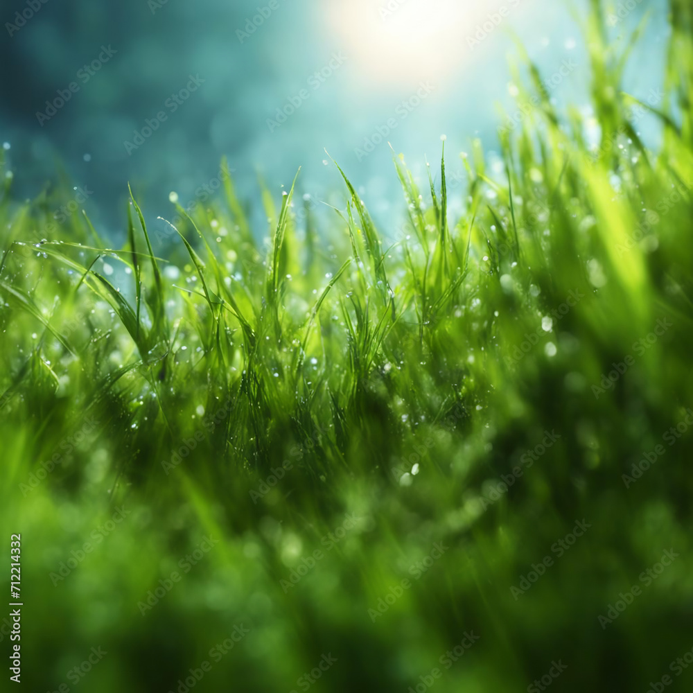 Obraz premium The grass is covered with dew in the morning.