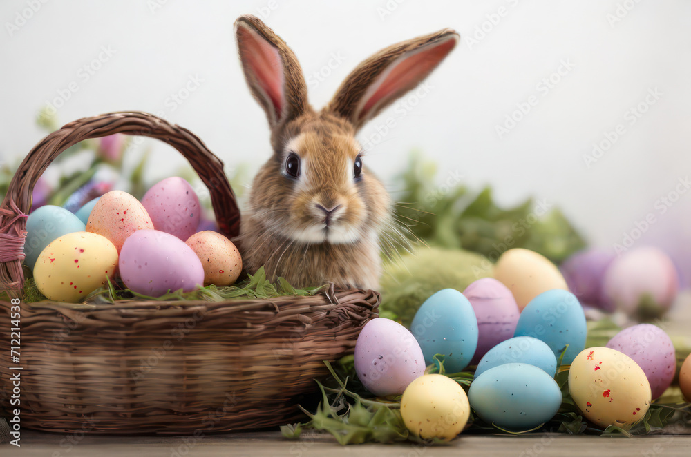 Easter bunny with eggs and basket Easter bunny with eggs and basket