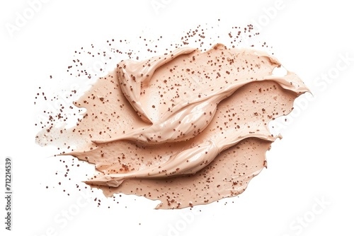 Exfoliating cream with abrasive particles Gentle nude scrub texture on white background photo