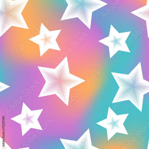 Vector star pattern for design, colorful holographic gradient with lines. Y2K aesthetics