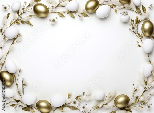 golden christmas frame with snowflakes, easter background, easter holiday