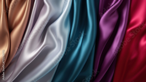 Luxurious folds of satin fabric in a beautiful array of colors, showcasing elegance and the silky texture of the material. photo