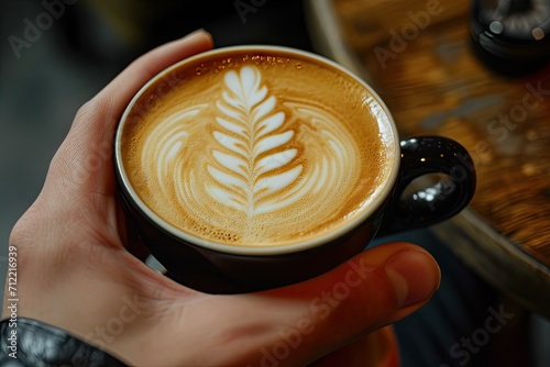 Latte art on coffee cup during break