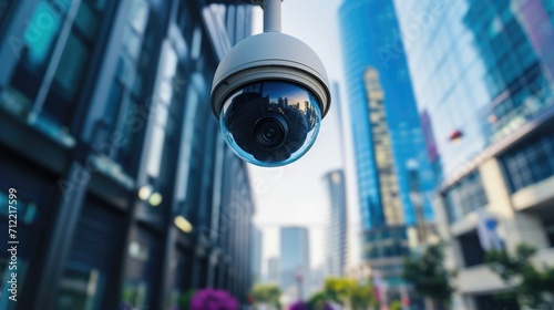 A modern security camera mounted on a wall, vigilantly monitoring for safety and protection, symbolizing surveillance, privacy, and technology in residential areas. Ai generated