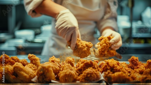 Close-up of a hands preparing fried chicken, Generate by AI