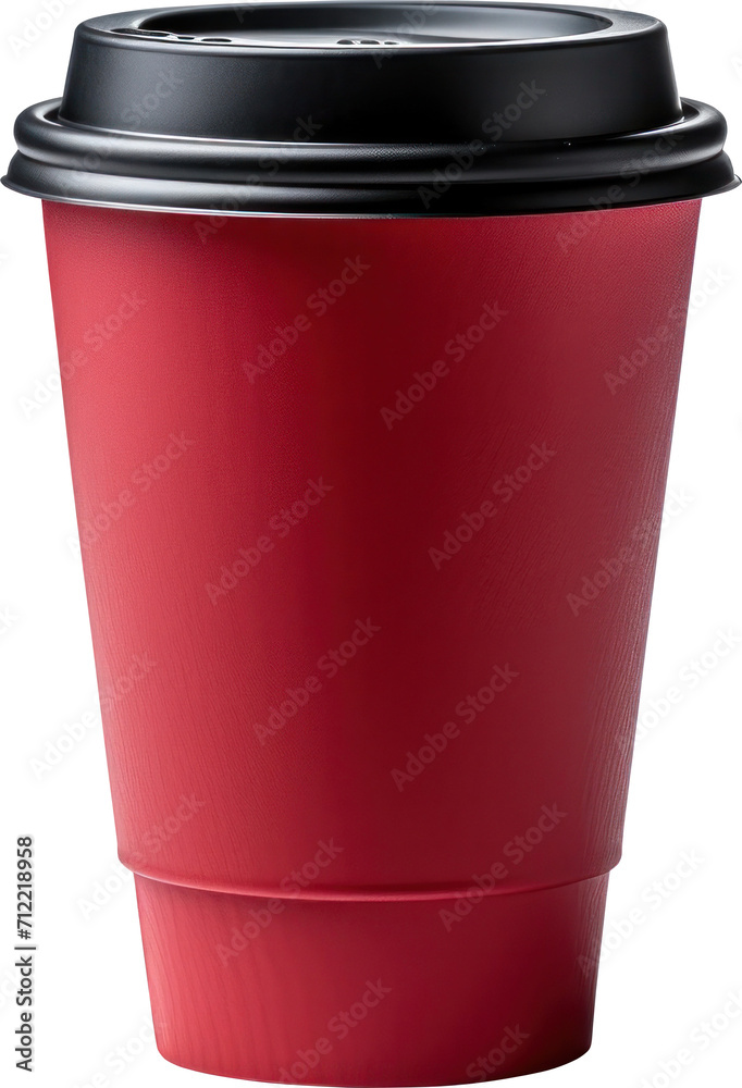 Takeaway red paper coffee cup with sleeve isolated cutout on transparent background. Mockup template product presentation. Takeaway red paper coffee cup with sleeve isolated cutout on transparent background. Mockup template product presentation.