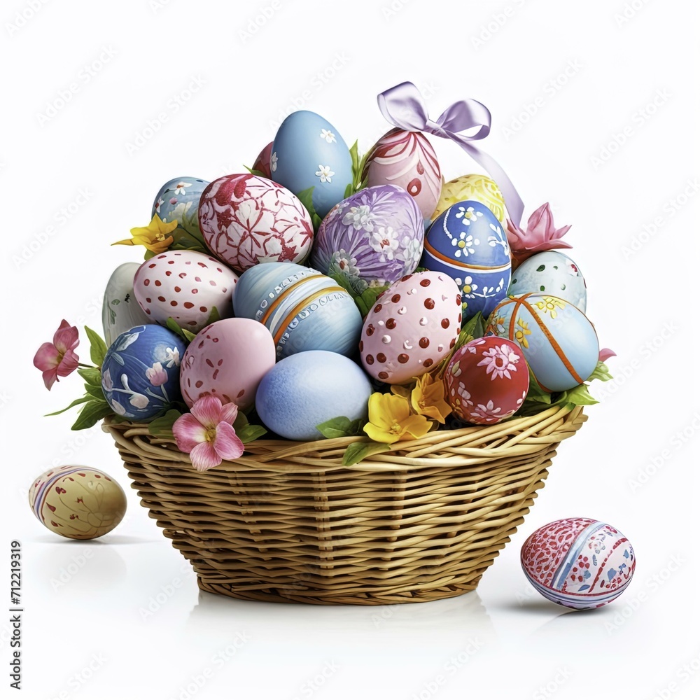 easter eggs in basket, Easter background, Easter holiday
