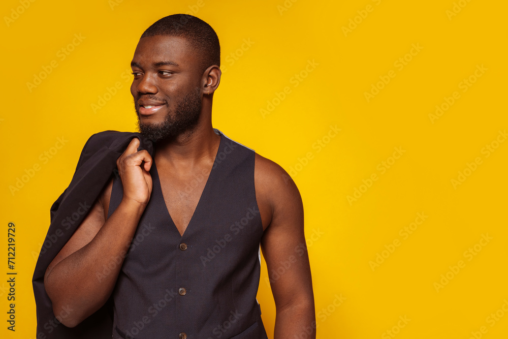 Happy young african american stylish handsome man wears suit vest ...