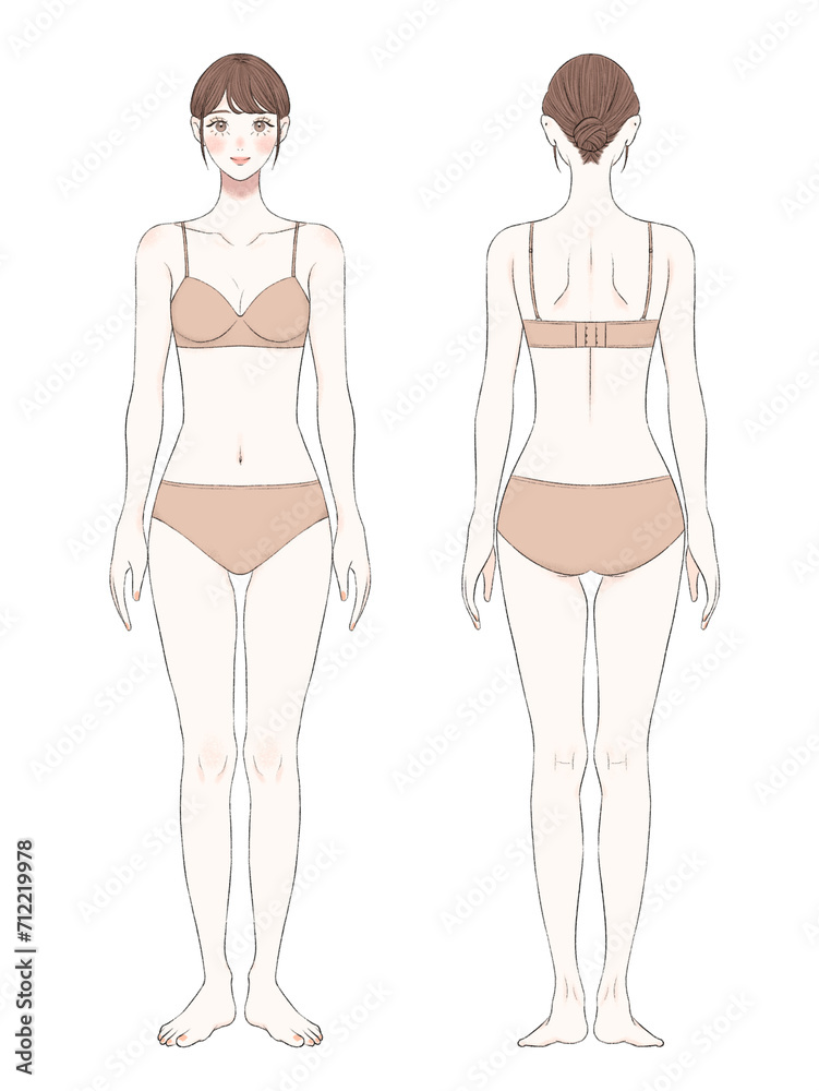 下着姿の女性の全身イラスト