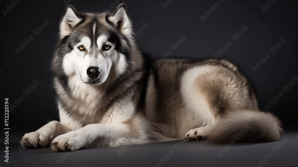 photograph alaskan malamute dog on black background photograph alaskan malamute dog on black background