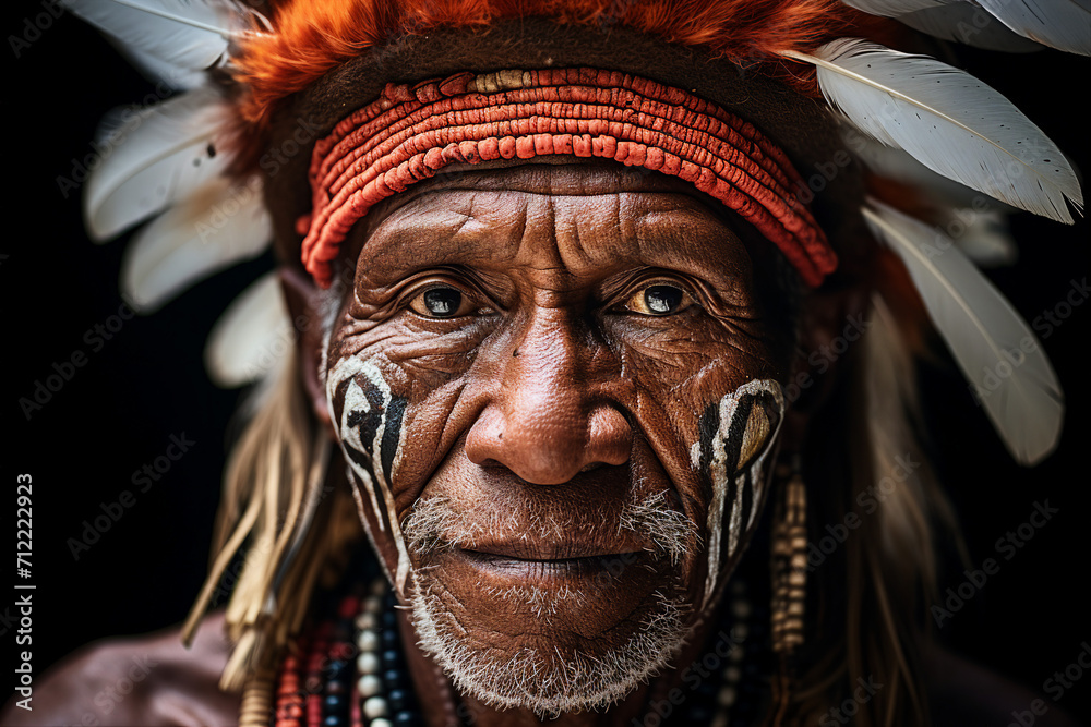 Generative AI close up photo of confident man native african tribe traditional pattern on face Generative AI close up photo of confident man native african tribe traditional pattern on face