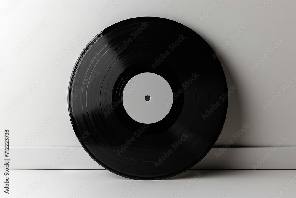 Obraz premium Blank vinyl record with cover mockup against white wall